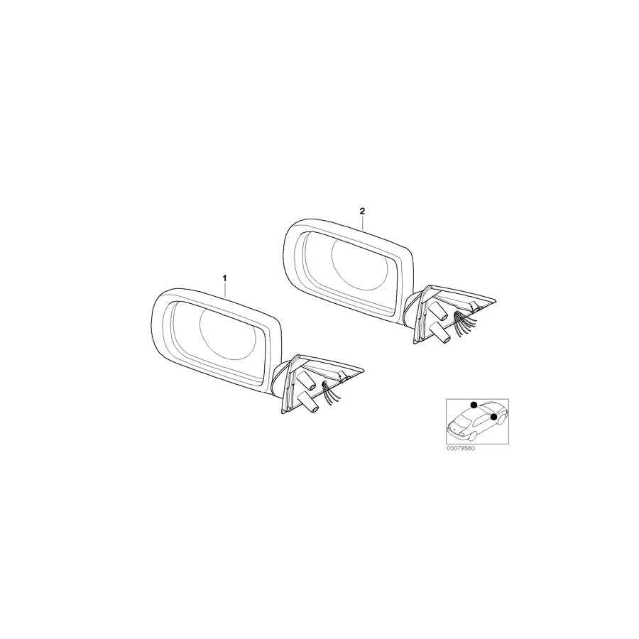 Genuine BMW 51168266465 E38 Exterior Mirror, No Lens, Heated, Left GLANZSCHWARZ (Inc. 750iLP, 725tds & 740d)