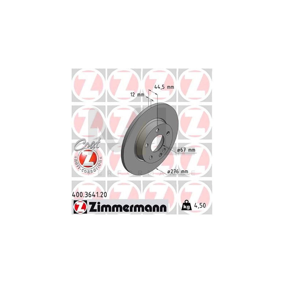 ZIMMERMANN COAT Z 400.3641.20 Brake Disc suitable for MERCEDES-BENZ A-Class (W169) Solid, Coated, High-carbon  - 1 piece