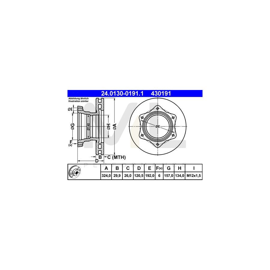 ATE 24.0130-0191.1 Brake Disc suitable for MERCEDES-BENZ VARIO Vented, Alloyed / High-carbon  - 1 piece