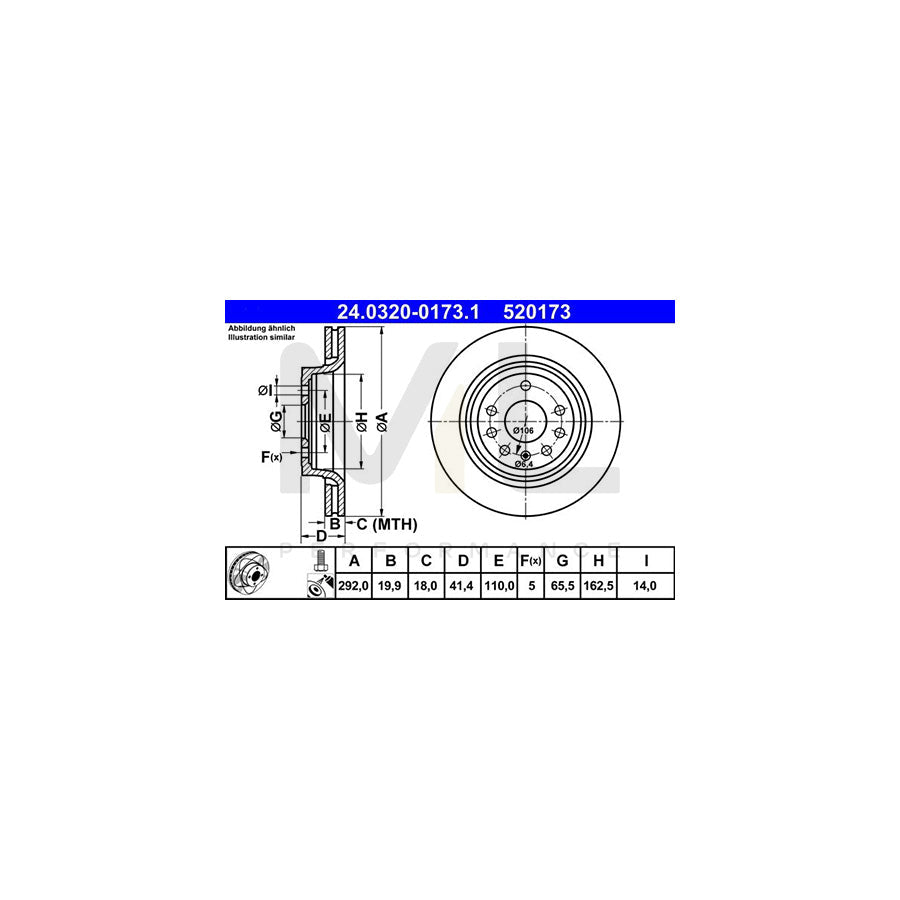 ATE PowerDisc 24.0320-0173.1 Brake Disc Vented, Coated, with bolts/screws  - 1 piece