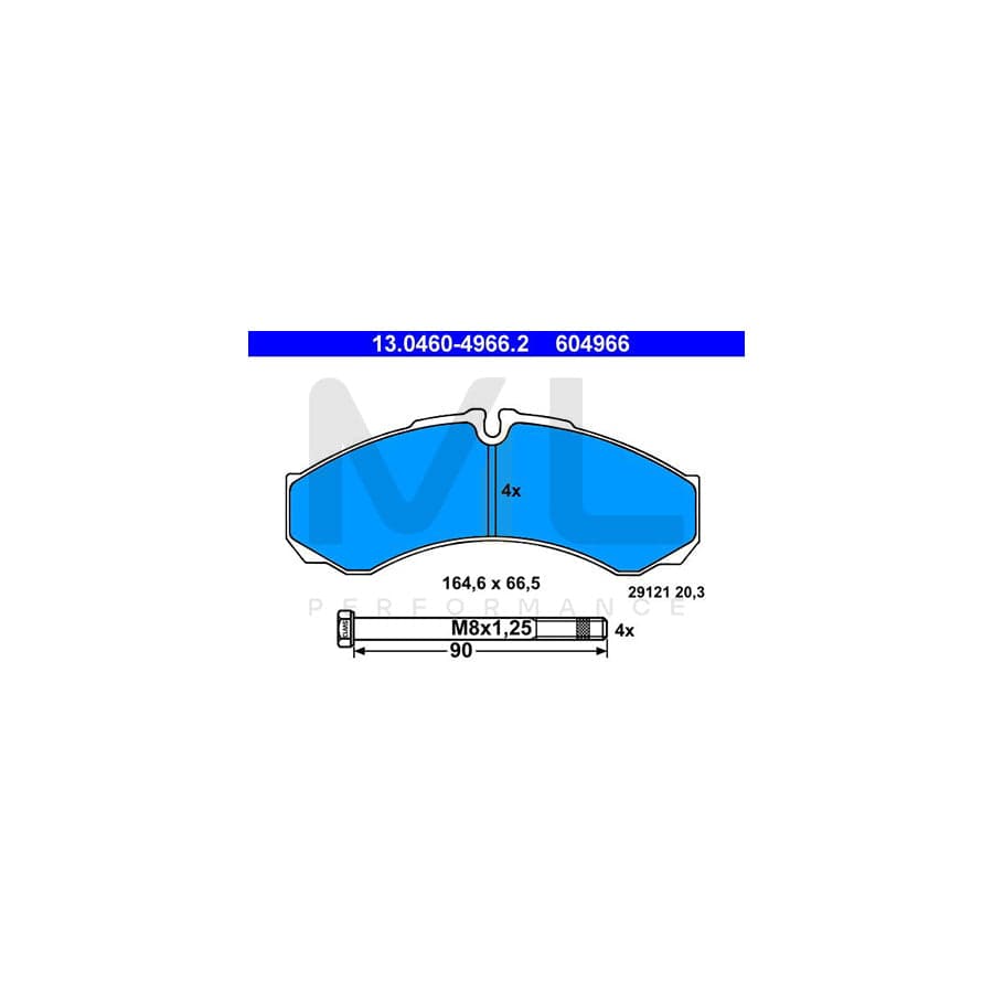 ATE 13.0460-4966.2 Brake pad set excl. wear warning contact, prepared for wear indicator, with brake caliper screws