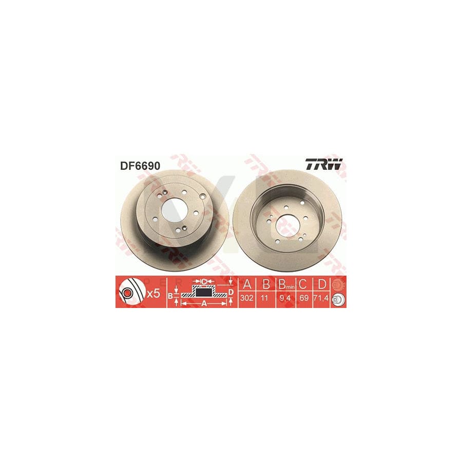 TRW DF6690 Brake Disc for HYUNDAI Santa Fe II (CM) Solid, Painted  - 1 piece