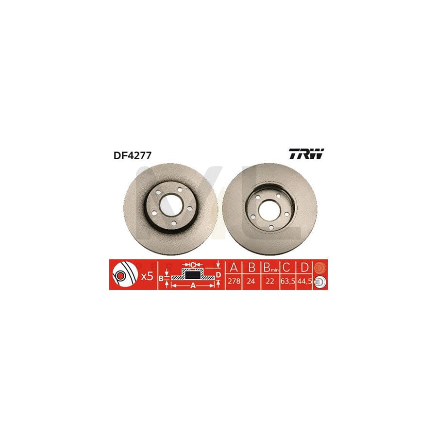 TRW DF4277 Brake Disc Vented, Painted, High-carbon  - 1 piece