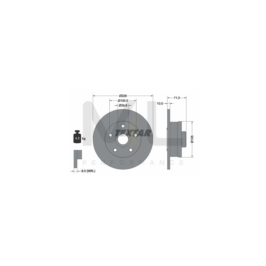 TEXTAR 92153800 Brake Disc Solid, with ABS sensor ring, without wheel studs  - 1 piece