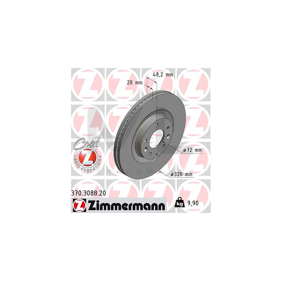 ZIMMERMANN COAT Z 370.3088.20 Brake Disc Internally Vented, Coated, High-carbon  - 1 piece