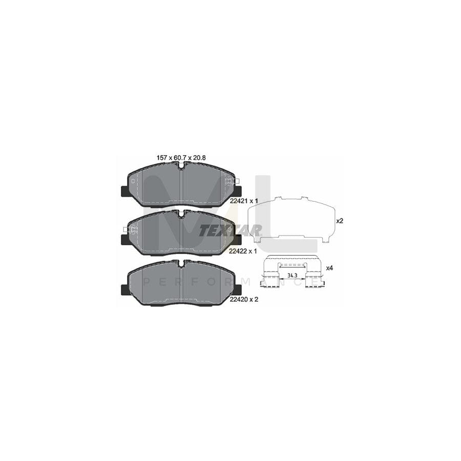 TEXTAR 2242101 Brake pad set for HYUNDAI H350 with acoustic wear warning, with accessories