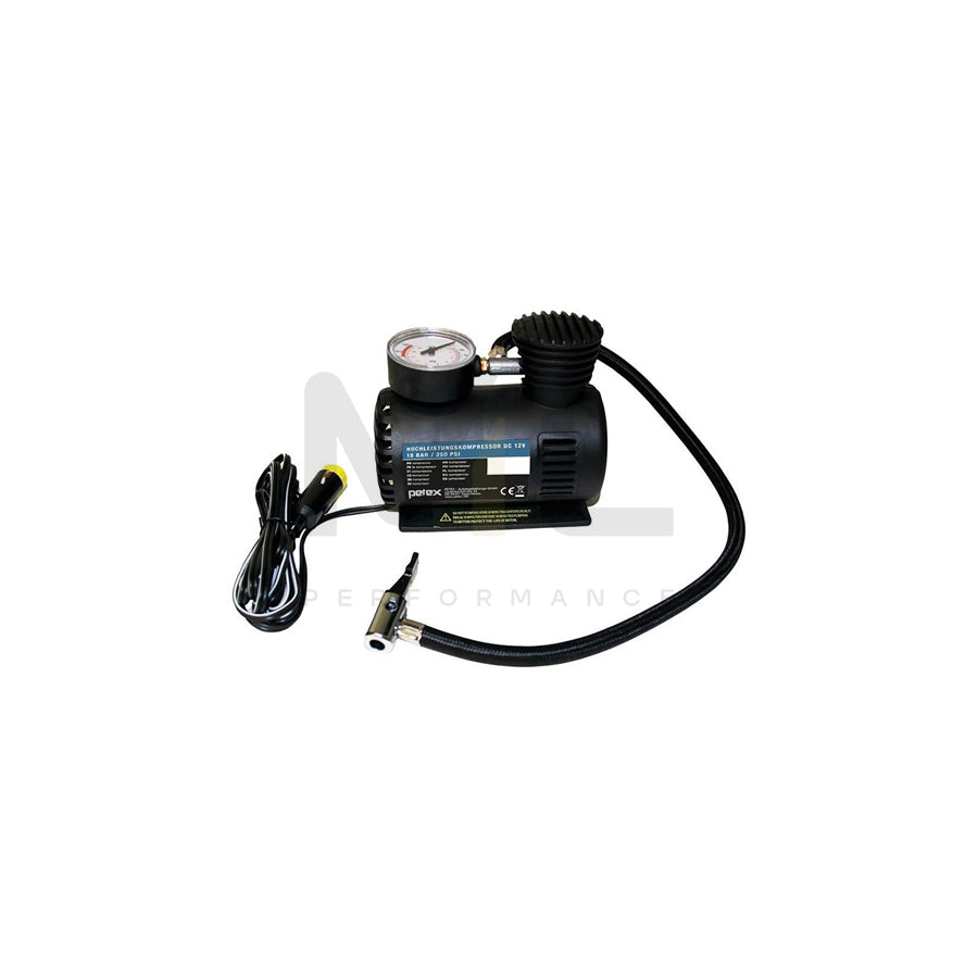 Petex 445110 Air compressor 12V, 250 psi, 18 bar, Electric, cigarette lighter powered portable