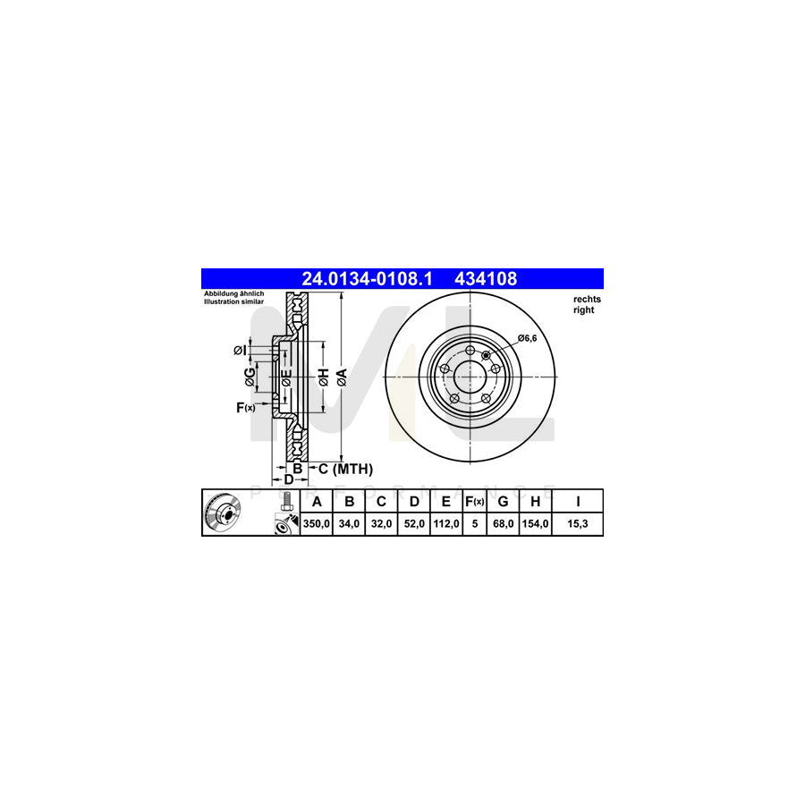 ATE 24.0134-0108.1 Brake Disc for PORSCHE Macan (95B) Vented, Coated, High-carbon, with bolts/screws