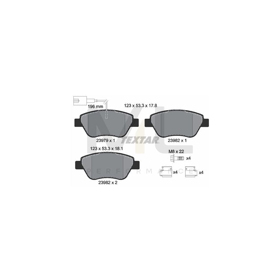 TEXTAR 2397901 Brake pad set with integrated wear warning contact, with brake caliper screws, with accessories