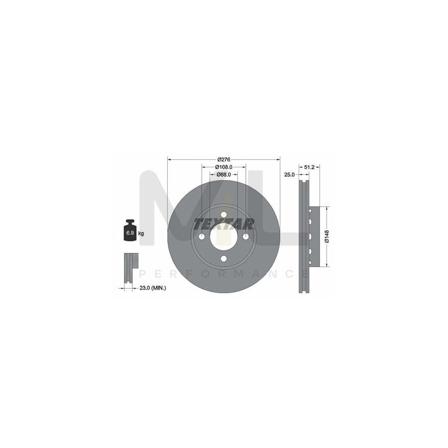 TEXTAR 92067200 Brake Disc for AUDI 90 B3 (89, 89Q, 8A) Externally Vented, without wheel hub, without wheel studs  - 1 piece