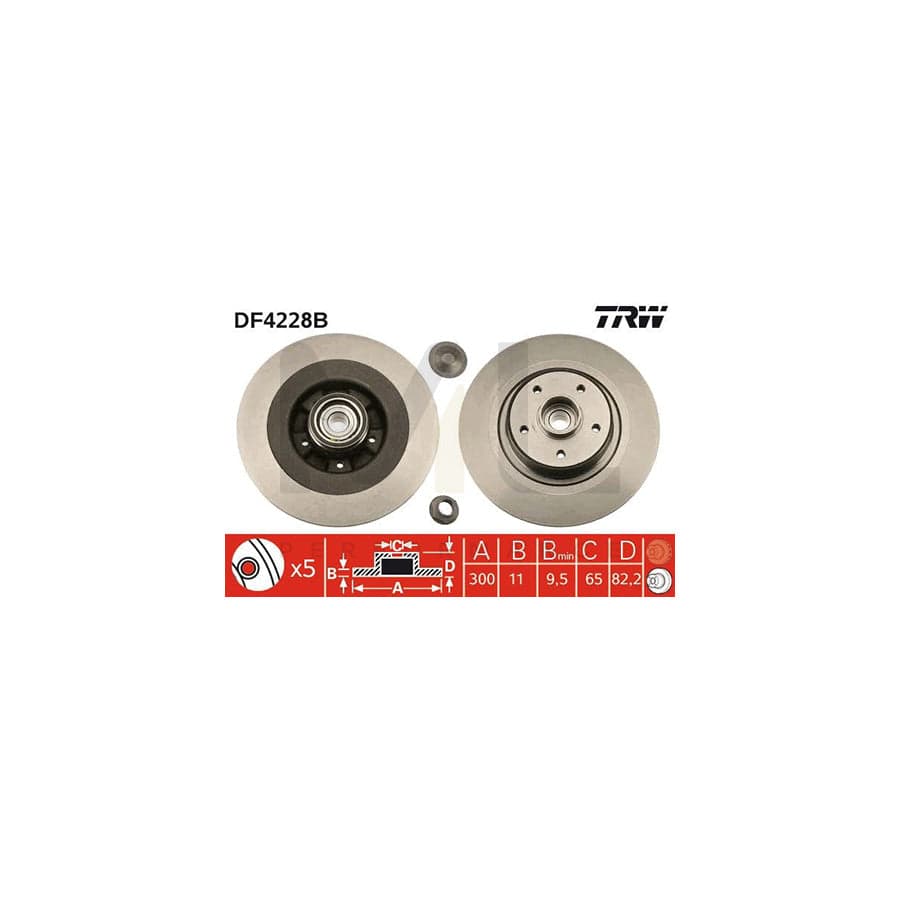 TRW DF4228BS Brake Disc for RENAULT Vel Satis Solid, with ABS sensor ring, with wheel bearing  - 1 piece