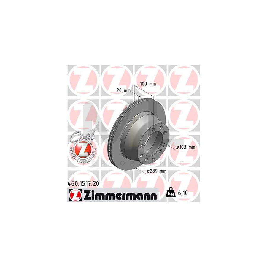ZIMMERMANN COAT Z 460.1517.20 Brake Disc for PORSCHE 944 Coupe Internally Vented, Coated  - 1 piece
