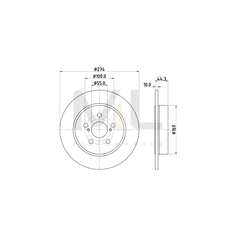 HELLA 8DD 355 134-411 Brake Disc for TOYOTA Yaris IV (_P21_, _PA1_, _PH1_) Solid, Coated, without wheel hub, without wheel studs | ML Performance Car Parts