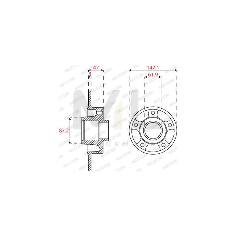Ferodo DDF2820C-1 Brake Disc for Renault Megane Solid, With Abs Sensor Ring, With Wheel Bearing Set  - Pair