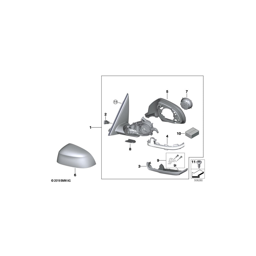 Genuine BMW 51168738408 G02 Heated Outside Mirror, Memory Bus, Right SHADOW-LINE (Inc. X4 M40iX, X4 25dX & X4 30iX)