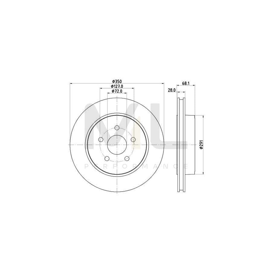 HELLA PRO 8DD 355 120-911 Brake Disc for JEEP Grand Cherokee III (WH, WK) Externally Vented, Coated, without wheel hub, without wheel studs | ML Performance Car Parts