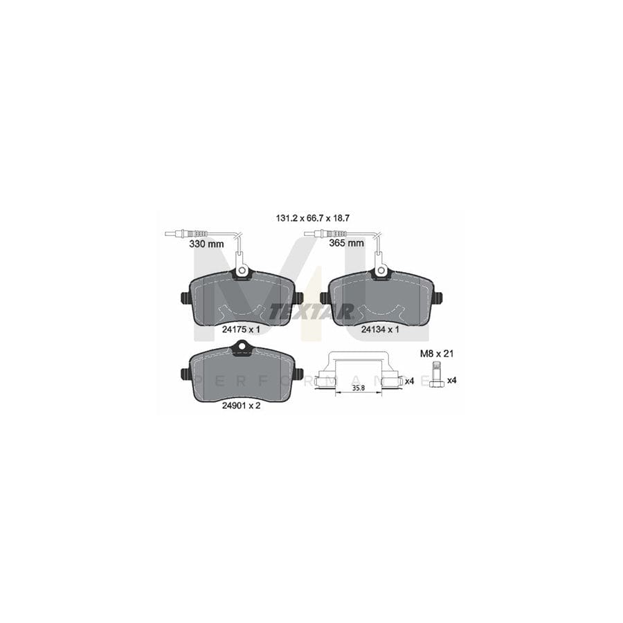 TEXTAR 2417501 Brake pad set for PEUGEOT 407 with integrated wear warning contact, with brake caliper screws, with accessories