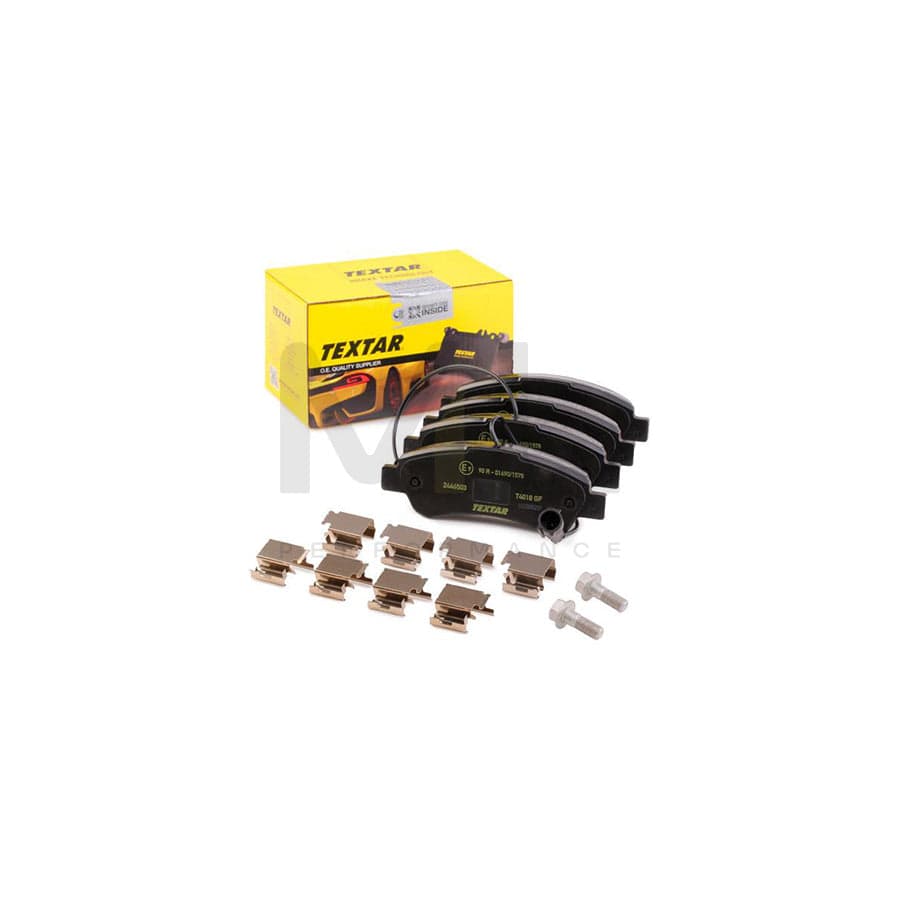TEXTAR 2446503 Brake pad set with integrated wear warning contact, with brake caliper screws, with accessories