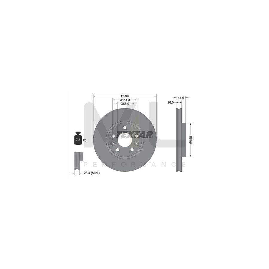 TEXTAR 92300703 Brake Disc Internally Vented, Coated, without wheel hub, without wheel studs  - 1 piece