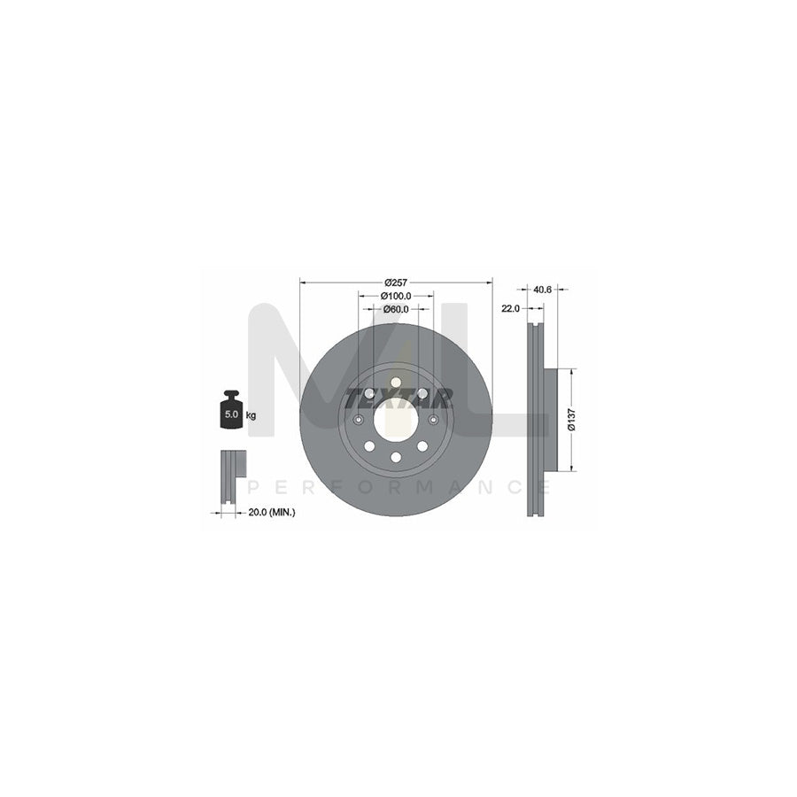 TEXTAR 92145700 Brake Disc Internally Vented, without wheel hub, without wheel studs  - 1 piece