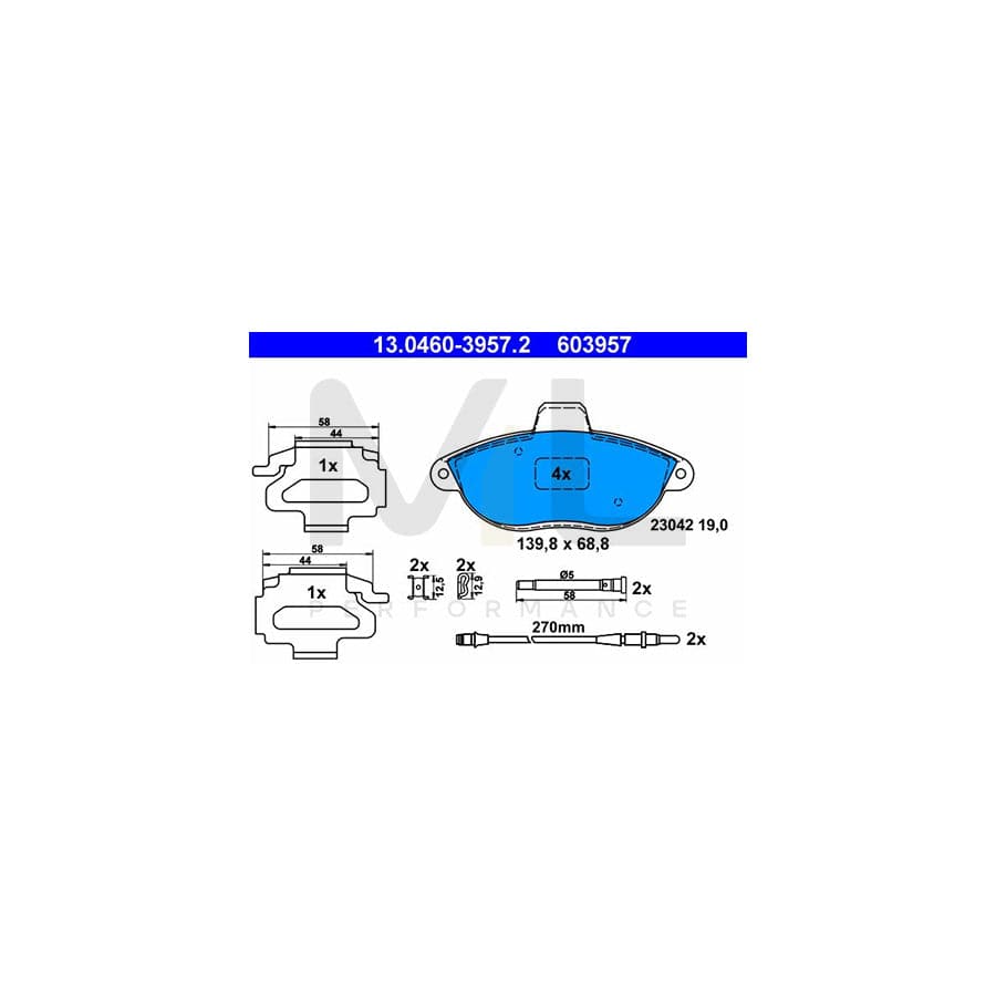 ATE 13.0460-3957.2 Brake pad set incl. wear warning contact, with accessories