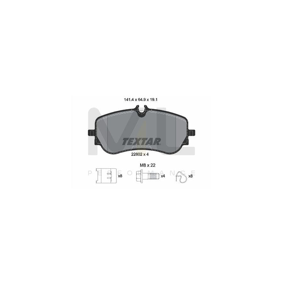 TEXTAR 2280201 Brake pad set prepared for wear indicator, with brake caliper screws, with accessories