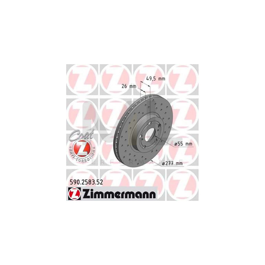 ZIMMERMANN SPORT COAT Z 590.2583.52 Brake Disc for TOYOTA AVENSIS Internally Vented, Perforated, Coated  - 1 piece