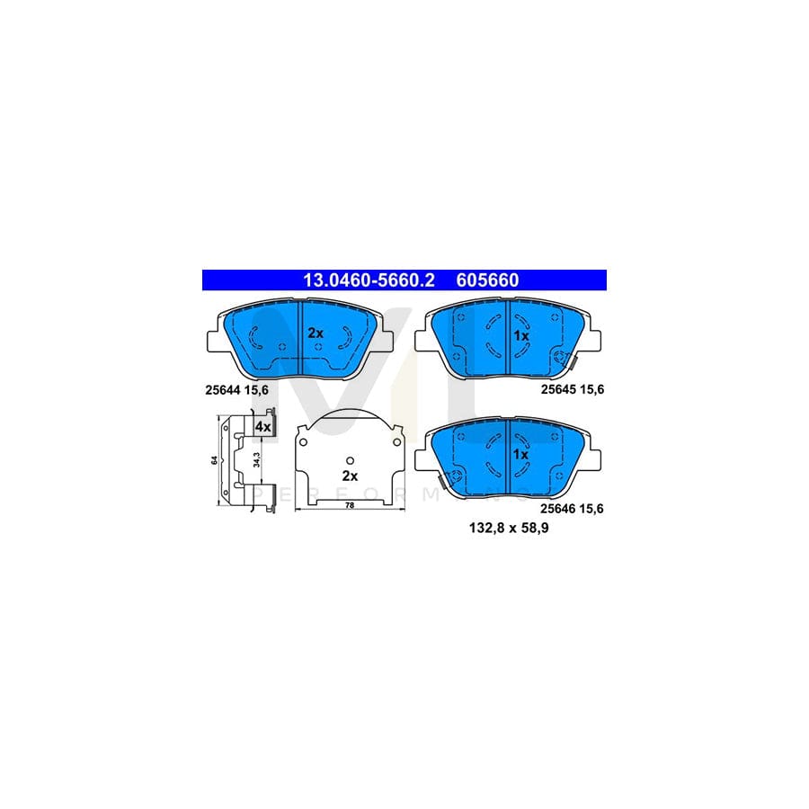 ATE 13.0460-5660.2 Brake pad set with acoustic wear warning, with anti-squeak plate, with accessories