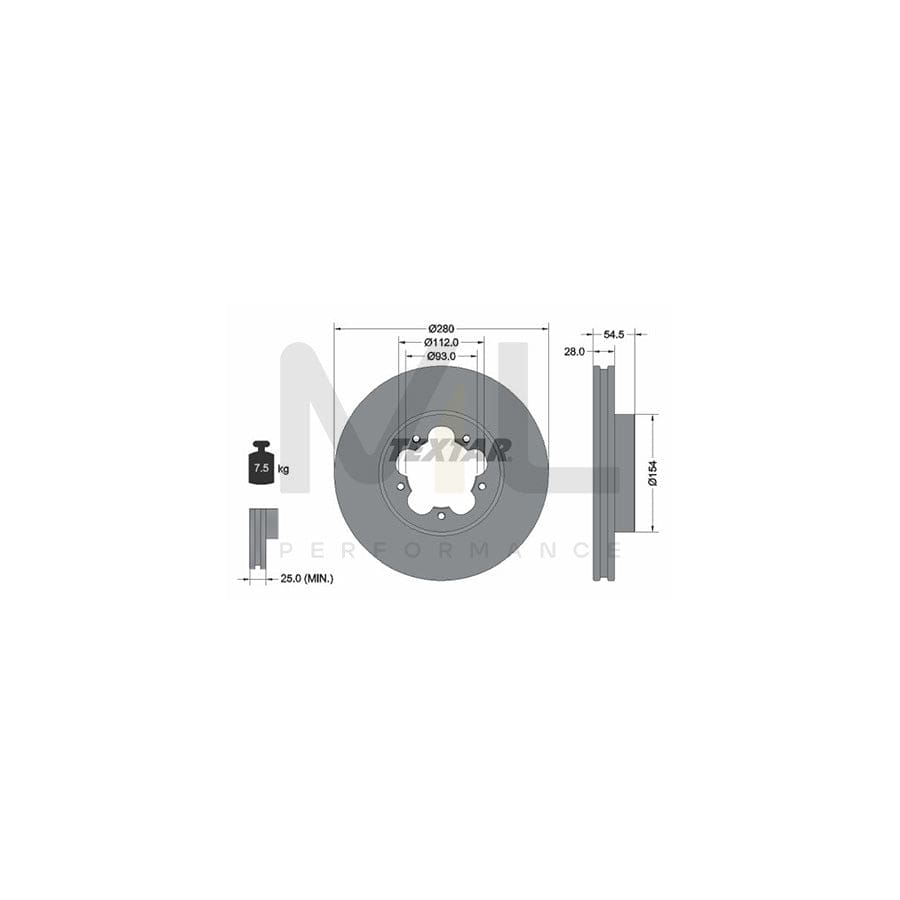 TEXTAR 92151800 Brake Disc for FORD TRANSIT Internally Vented, without wheel hub, without wheel studs  - 1 piece
