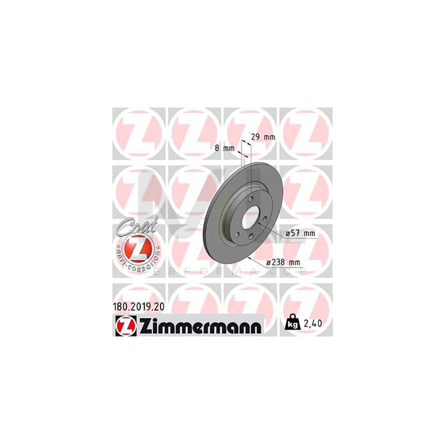 ZIMMERMANN COAT Z 180.2019.20 Brake Disc Solid, Coated  - 1 piece