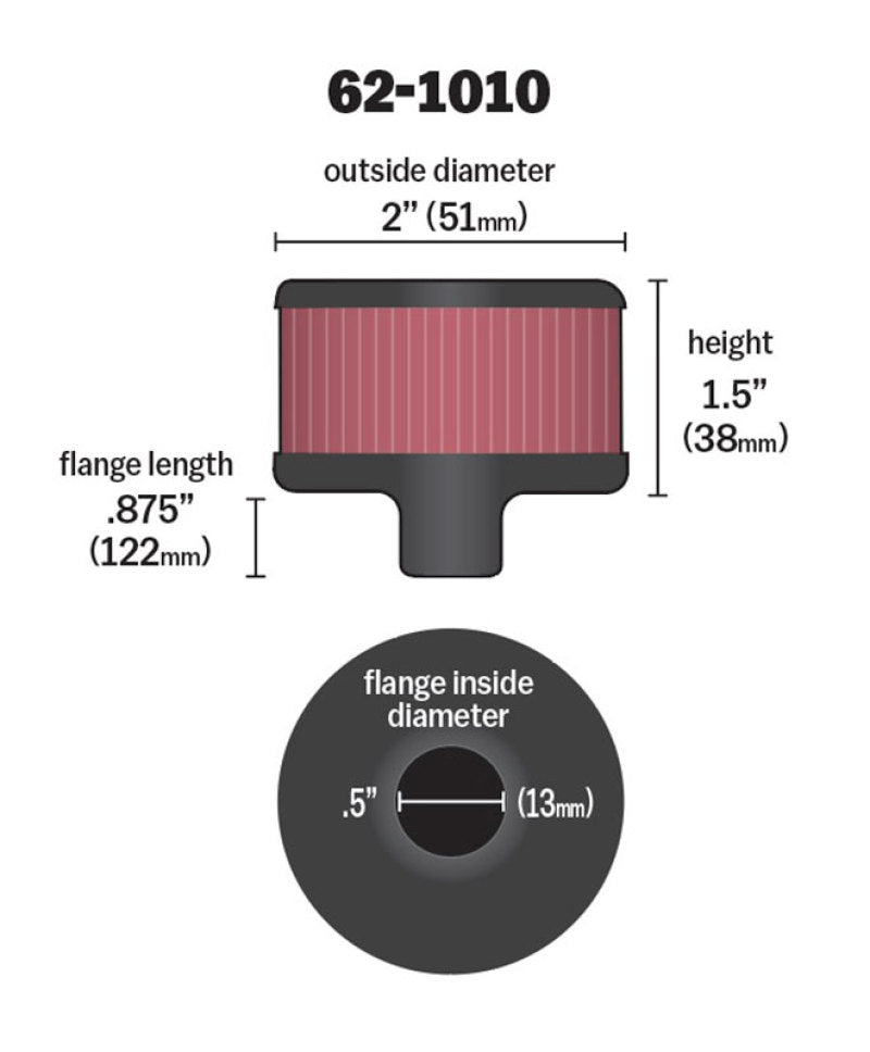 K&N Engineering K&N Steel Base Crankcase Vent Filter .5in Vent OD x 2in OD x 1.5in Height