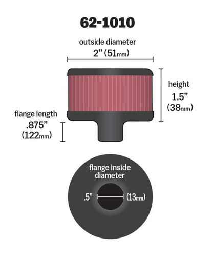 K&N Engineering K&N Steel Base Crankcase Vent Filter .5in Vent OD x 2in OD x 1.5in Height