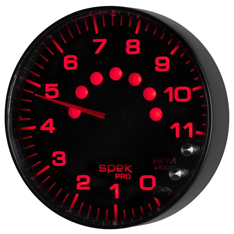 Autometer Spek-Pro Gauge Tachometer 5in 11K Rpm W/Shift Light & Peak Mem Black/Black