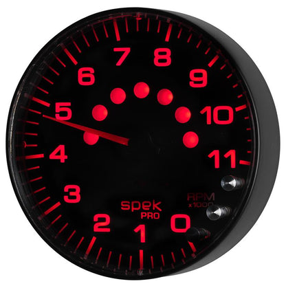 Autometer Spek-Pro Gauge Tachometer 5in 11K Rpm W/Shift Light & Peak Mem Black/Black