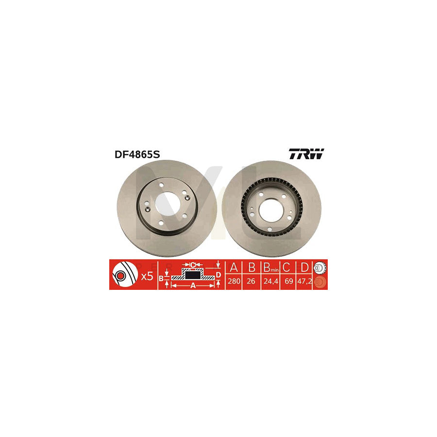 TRW DF4865S Brake Disc Vented, Painted  - 1 piece