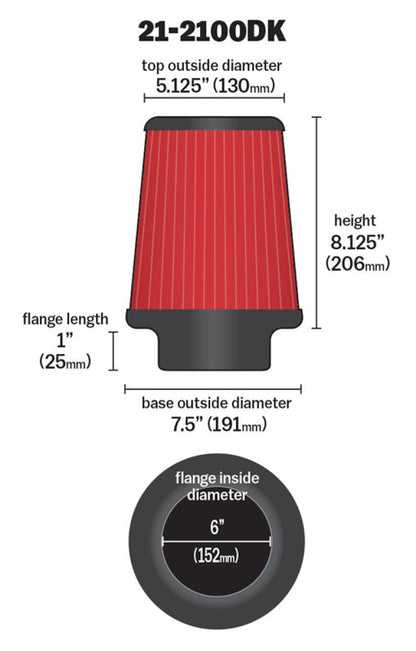 AEM Induction AEM 6 in DRY Flow Short Neck 9 in Element Filter