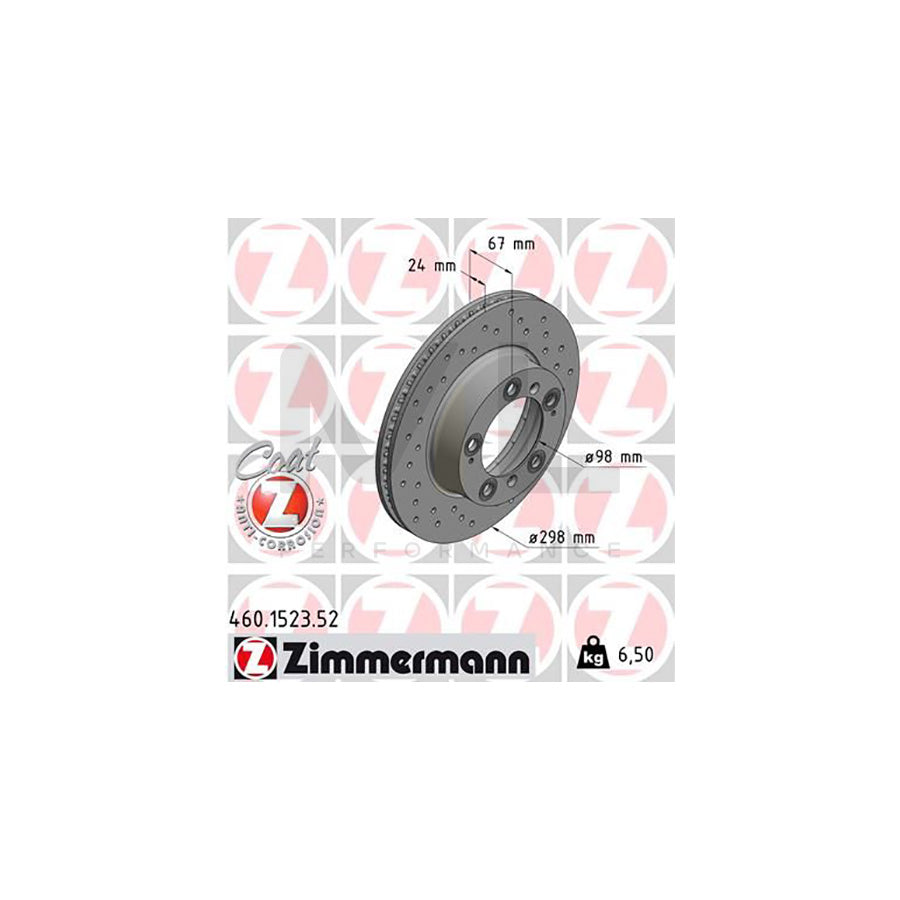 ZIMMERMANN SPORT COAT Z 460.1523.52 Brake Disc for PORSCHE Boxster (986) Internally Vented, Perforated, Coated  - 1 piece