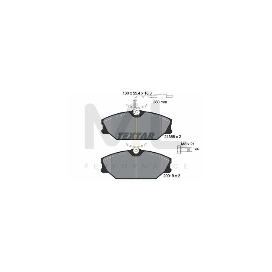 TEXTAR 2138802 Brake pad set with integrated wear warning contact, with brake caliper screws