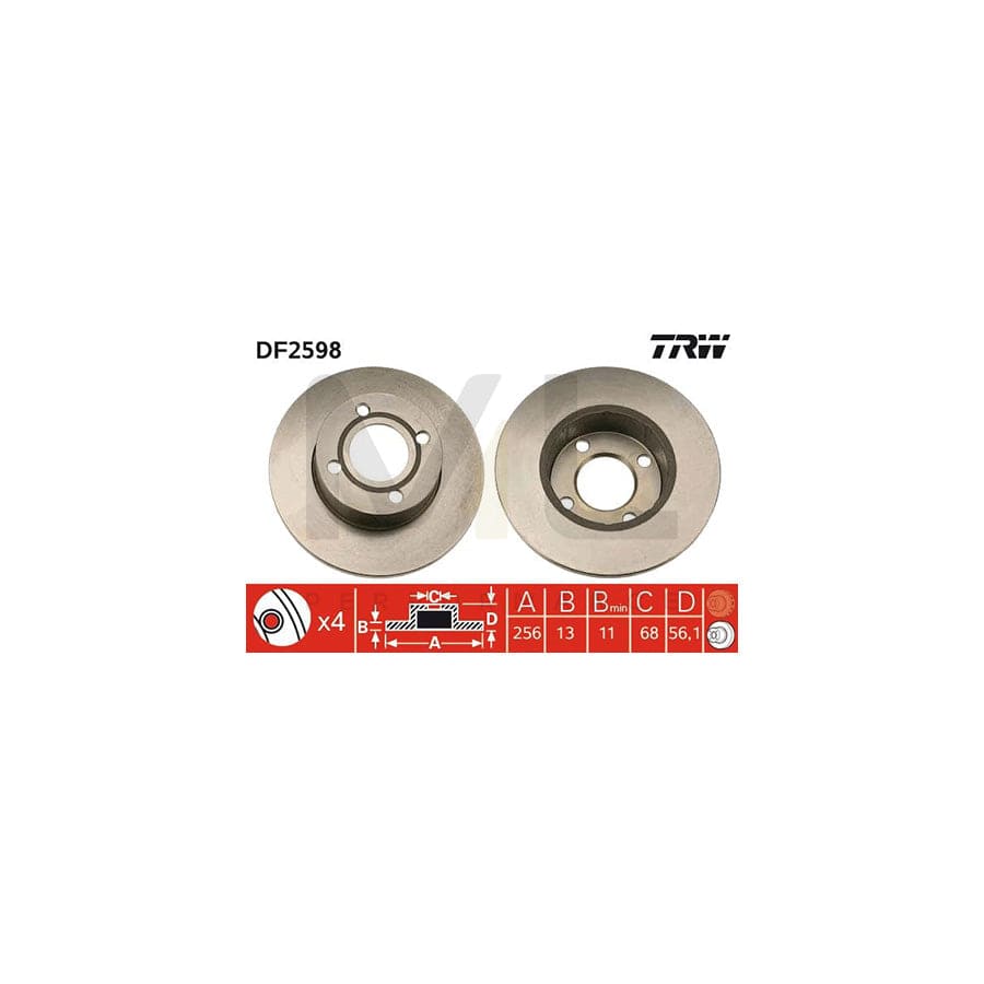TRW DF2598 Brake Disc for AUDI 80 Solid, Painted  - 1 piece