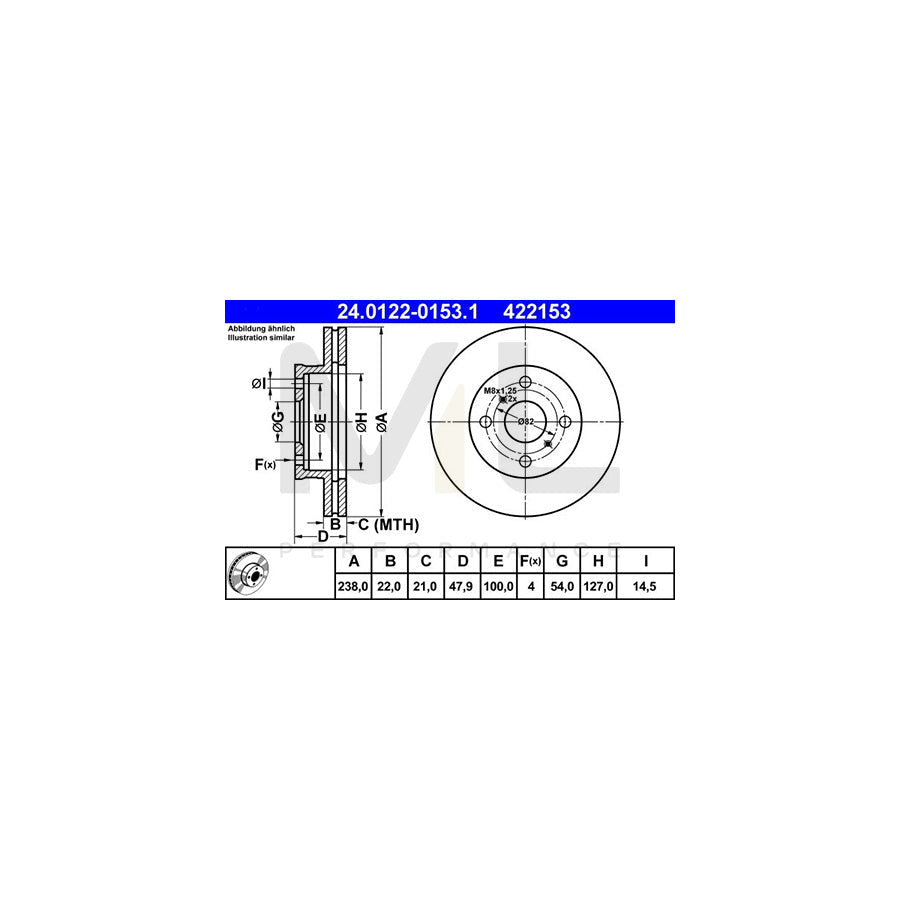 ATE 24.0122-0153.1 Brake Disc for TOYOTA CARINA Vented  - 1 piece