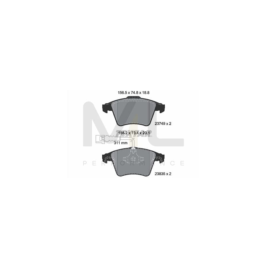 TEXTAR 2374901 Brake pad set for VW Touareg I (7LA, 7L6, 7L7) with integrated wear warning contact