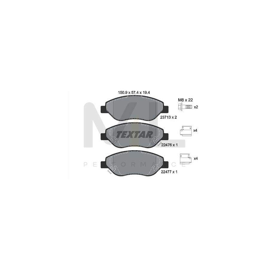 TEXTAR 2247601 Brake pad set for FIAT TIPO with acoustic wear warning, with brake caliper screws, with accessories