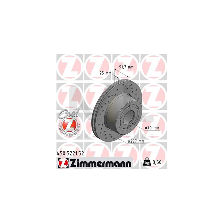 ZIMMERMANN 450.5221.52 Brake Disc for LAND ROVER Discovery II (L318) Externally Vented, Perforated, Coated, High-carbon  - 1 piece