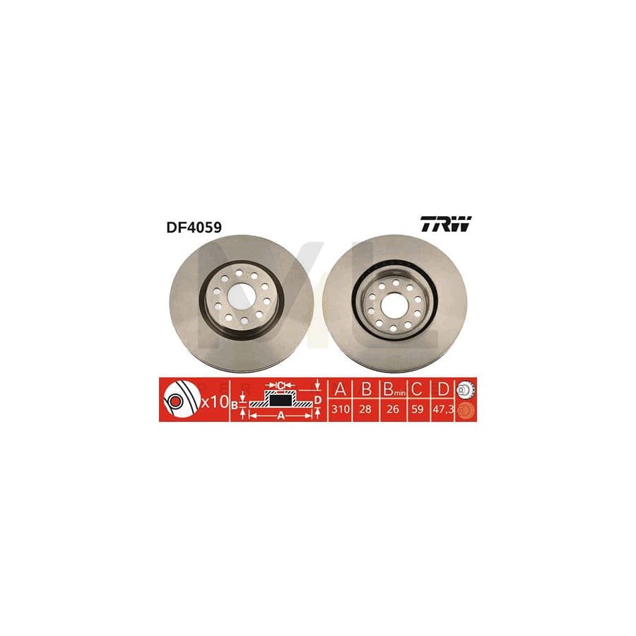 TRW DF4059 Brake Disc Vented, Painted  - 1 piece
