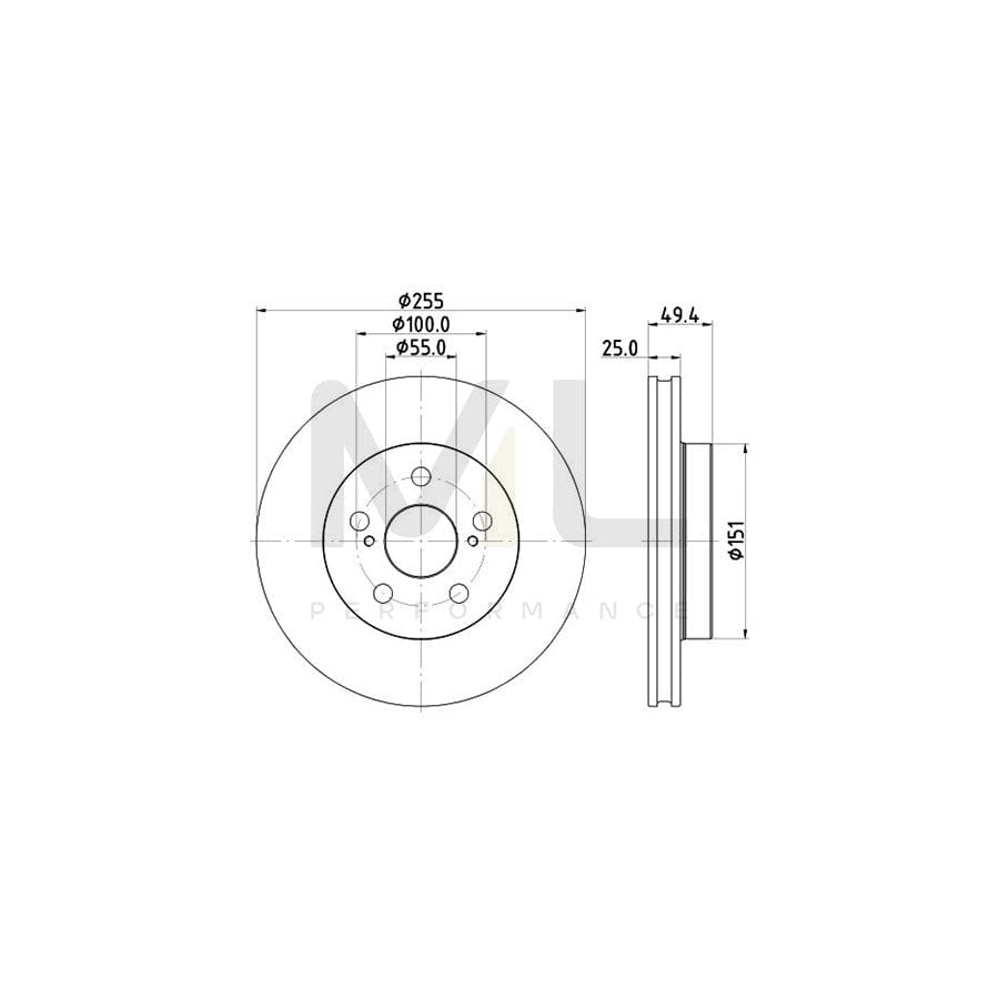 HELLA 8DD 355 131-911 Brake Disc for TOYOTA PRIUS Internally Vented, Coated, without wheel hub, without wheel studs | ML Performance Car Parts