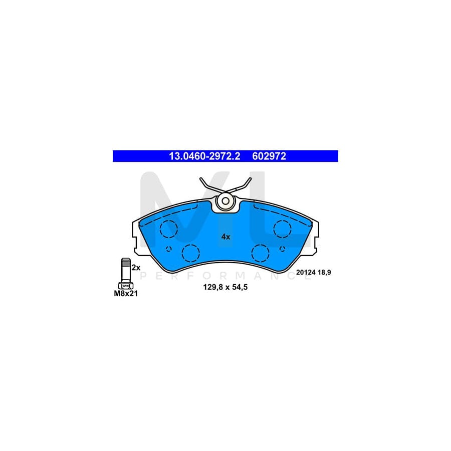 ATE 13.0460-2972.2 Brake pad set for VW TRANSPORTER excl. wear warning contact, with brake caliper screws