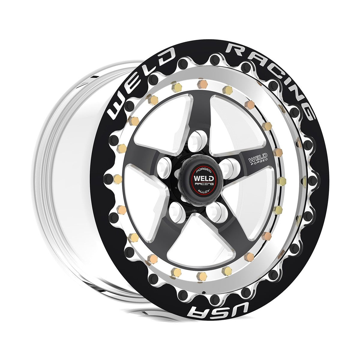 Weld 791B510212F Weldstar Beadlock Wheel 15x10 5x4.5 ET25 BS6.5 Black Center - Polished Shell