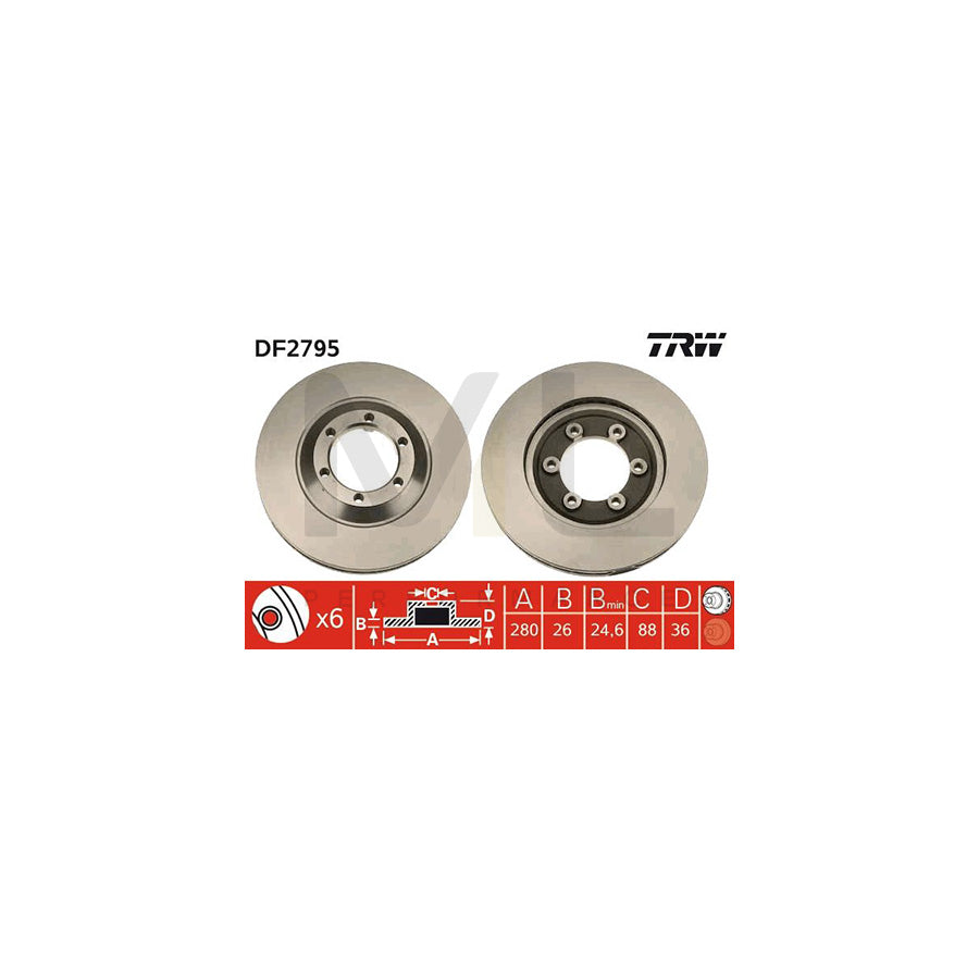 TRW DF2795 Brake Disc Vented  - 1 piece
