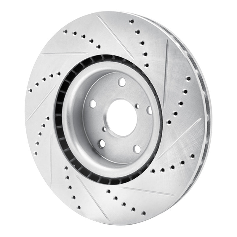 R1 Concepts R1 05-20 Subaru Impreza Front Left Drilled & Slotted Silver Brake Rotor
