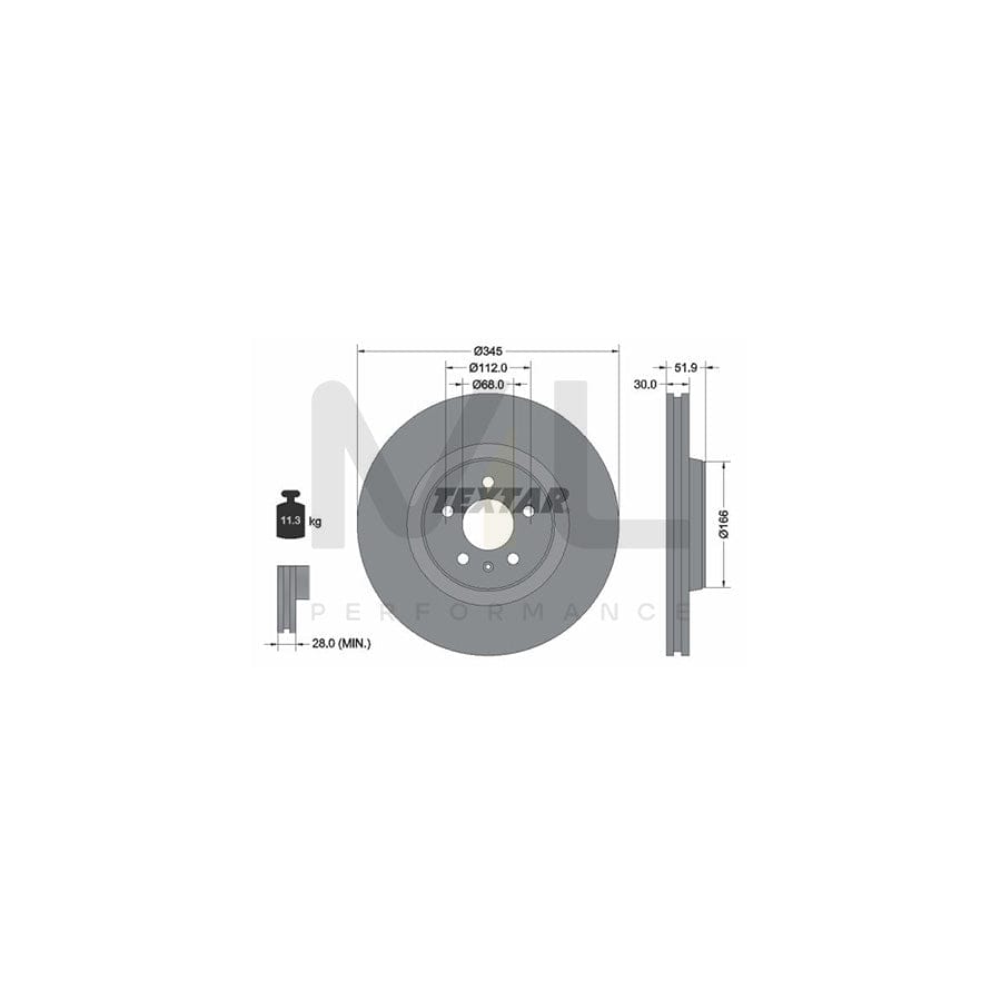 TEXTAR PRO 92229203 Brake Disc for PORSCHE Macan (95B) Internally Vented, Coated, without wheel hub, without wheel studs  - 1 piece